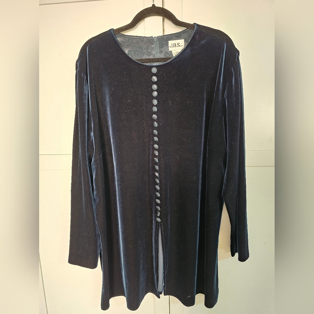 Vintage 90s Y2K JBS Tunic Top Plus Size 20W Navy Blue Velvet Excellent Condition